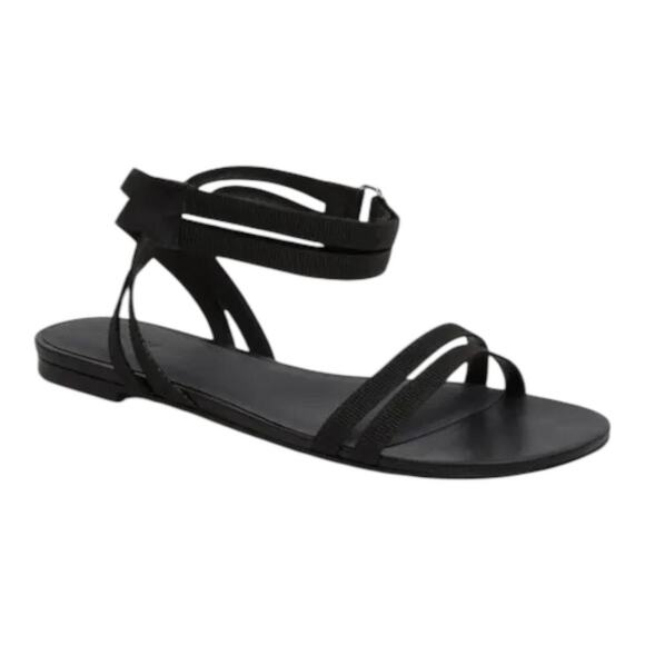 Rebecca Allen The Flat Two Strap Sandal Black Open Toe Women's Size 7.5M NWOB - Picture 1 of 7